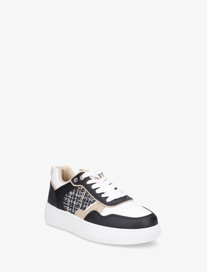 Baskets en simili et tweed - Noir - 2