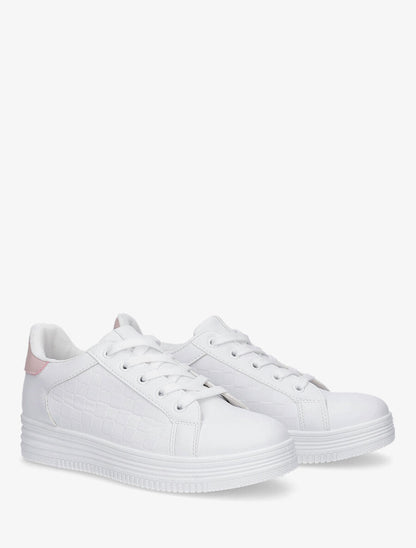 Baskets en simili texturé - Blanc/rose - 4