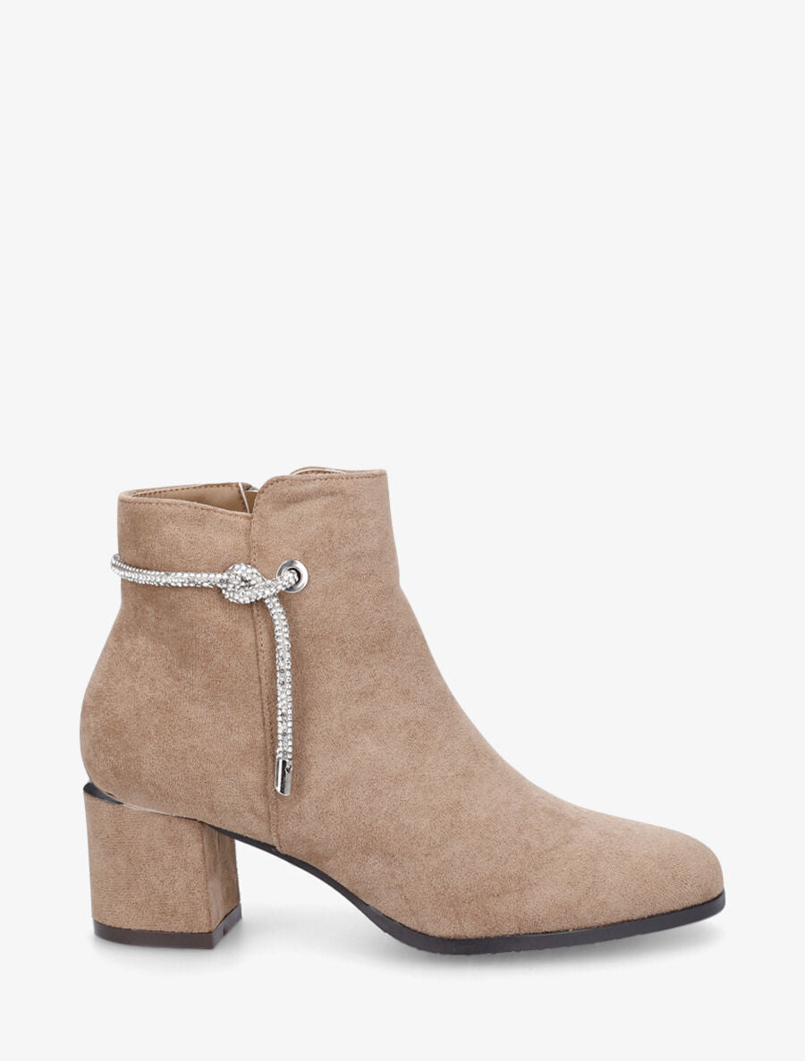 Boots en suédine à lien à strass - Beige - 1