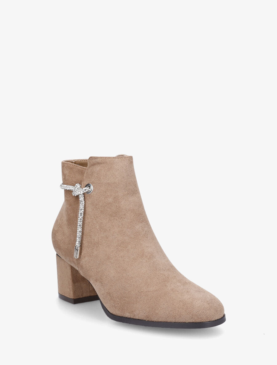 Boots en suédine à lien à strass - Beige - 2