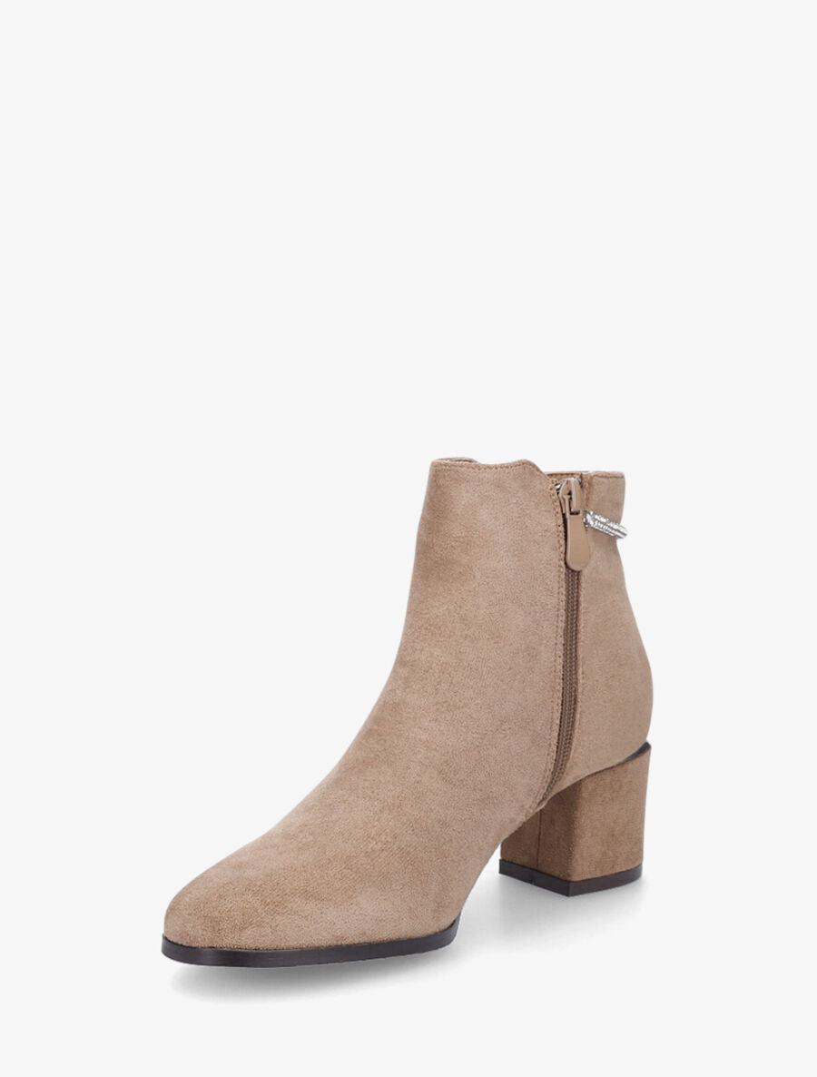 Boots en suédine à lien à strass - Beige - 3