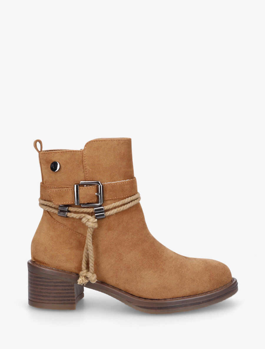 Bottines en suédine à corde - Camel - 5