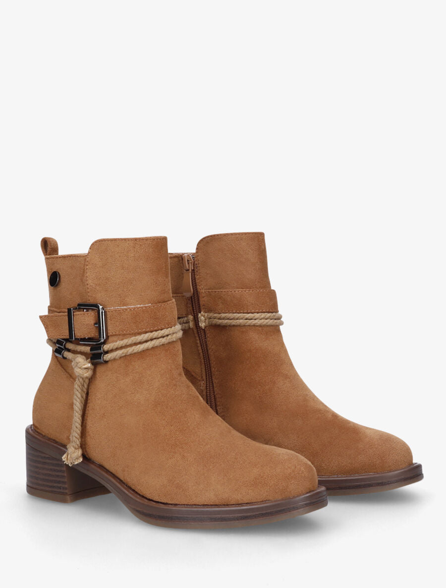 Bottines en suédine à corde - Camel - 4