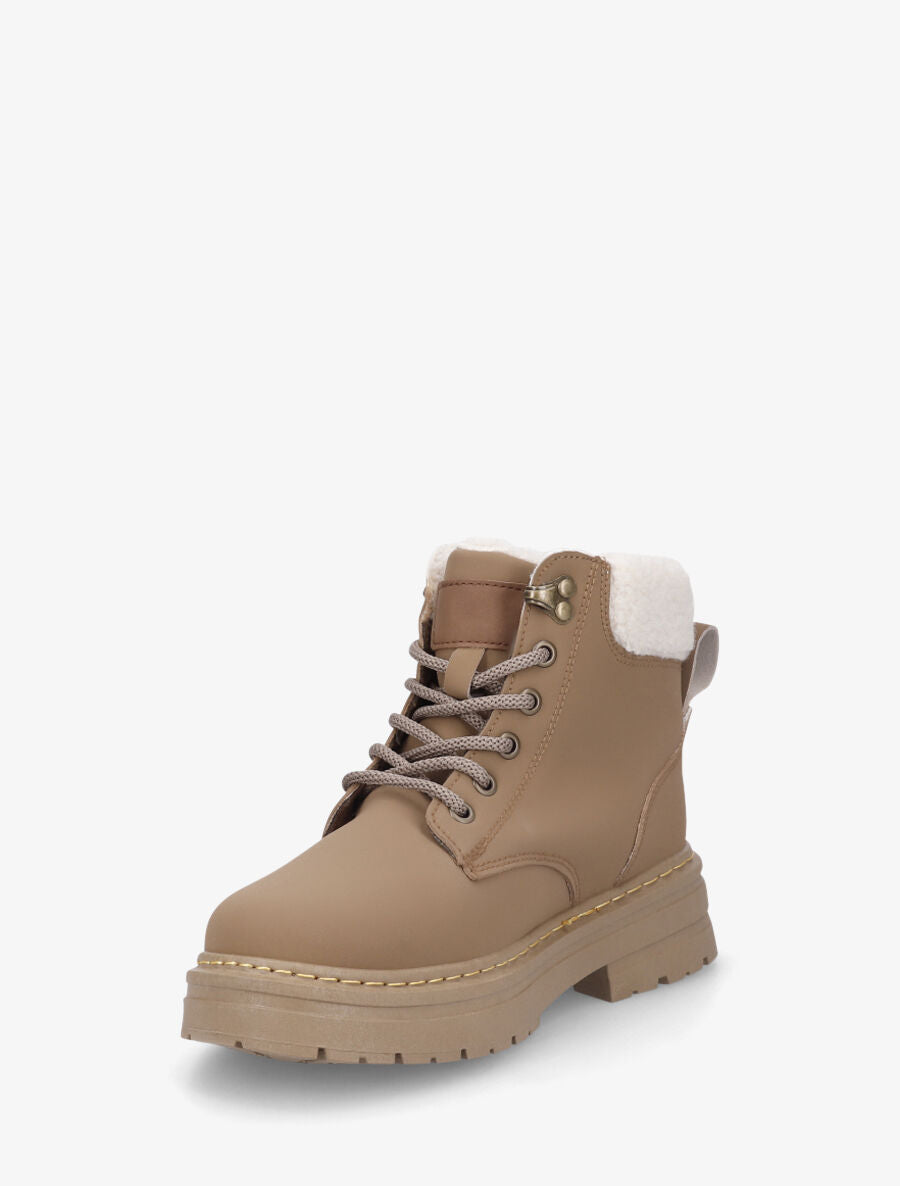 Boots en simili à revers et lacets - Marron - 3