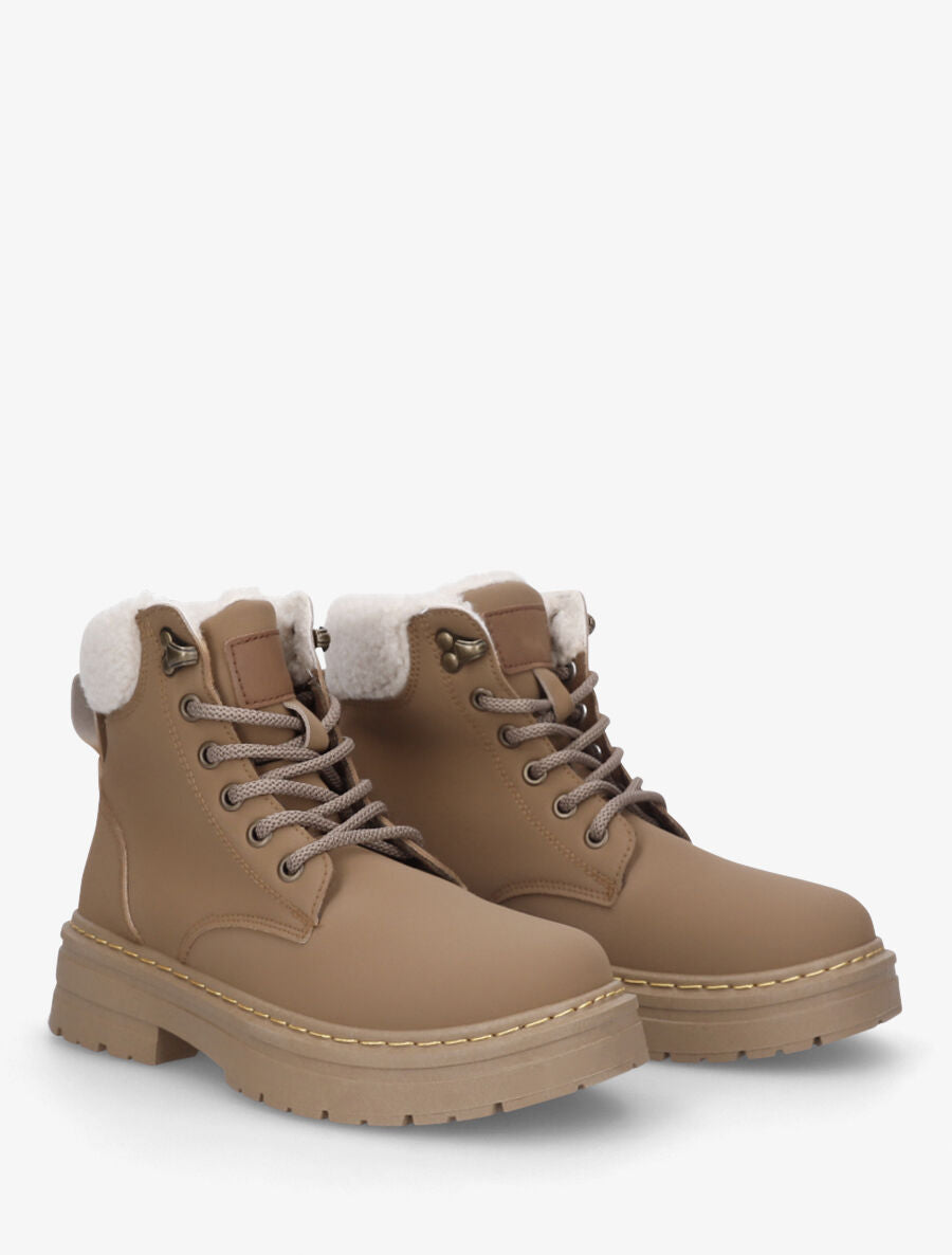 Boots en simili à revers et lacets - Marron - 4