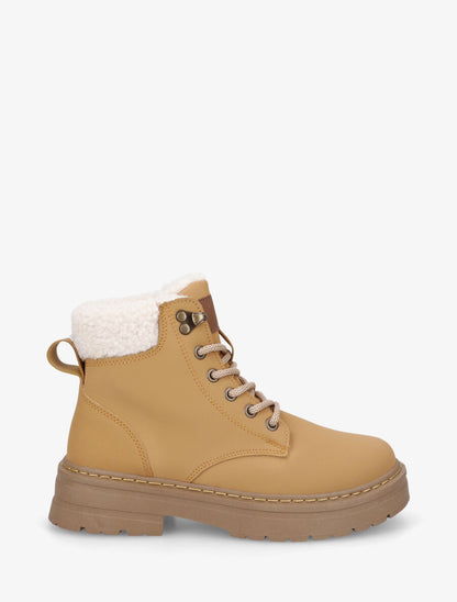 Boots en simili à revers et lacets - Camel - 5