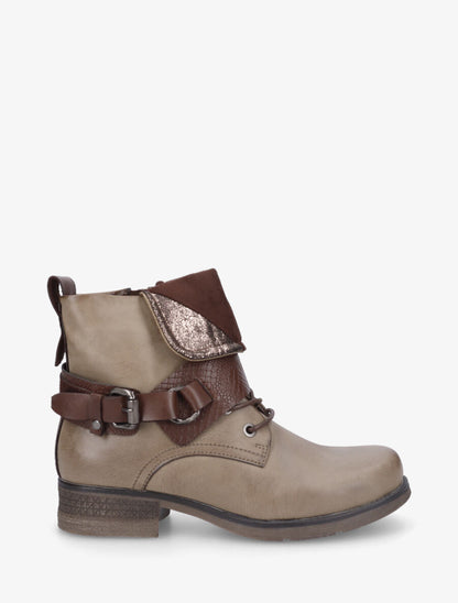Bottines en simili à rabat - Taupe - 1