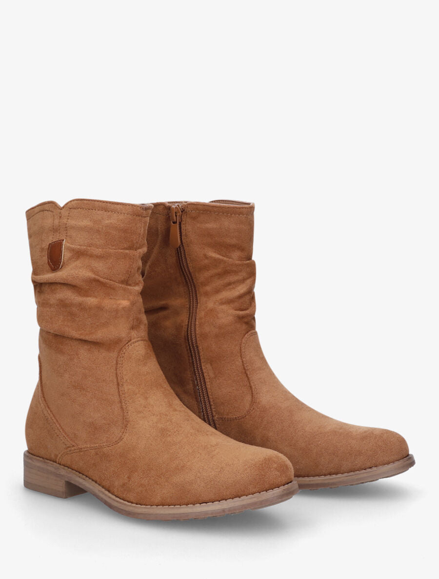 Bottines froncées en suédine - Camel - 4