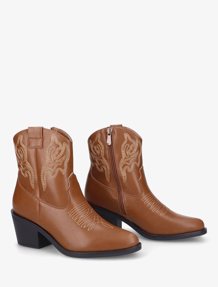 Bottines style santiag en simili - Camel - 4