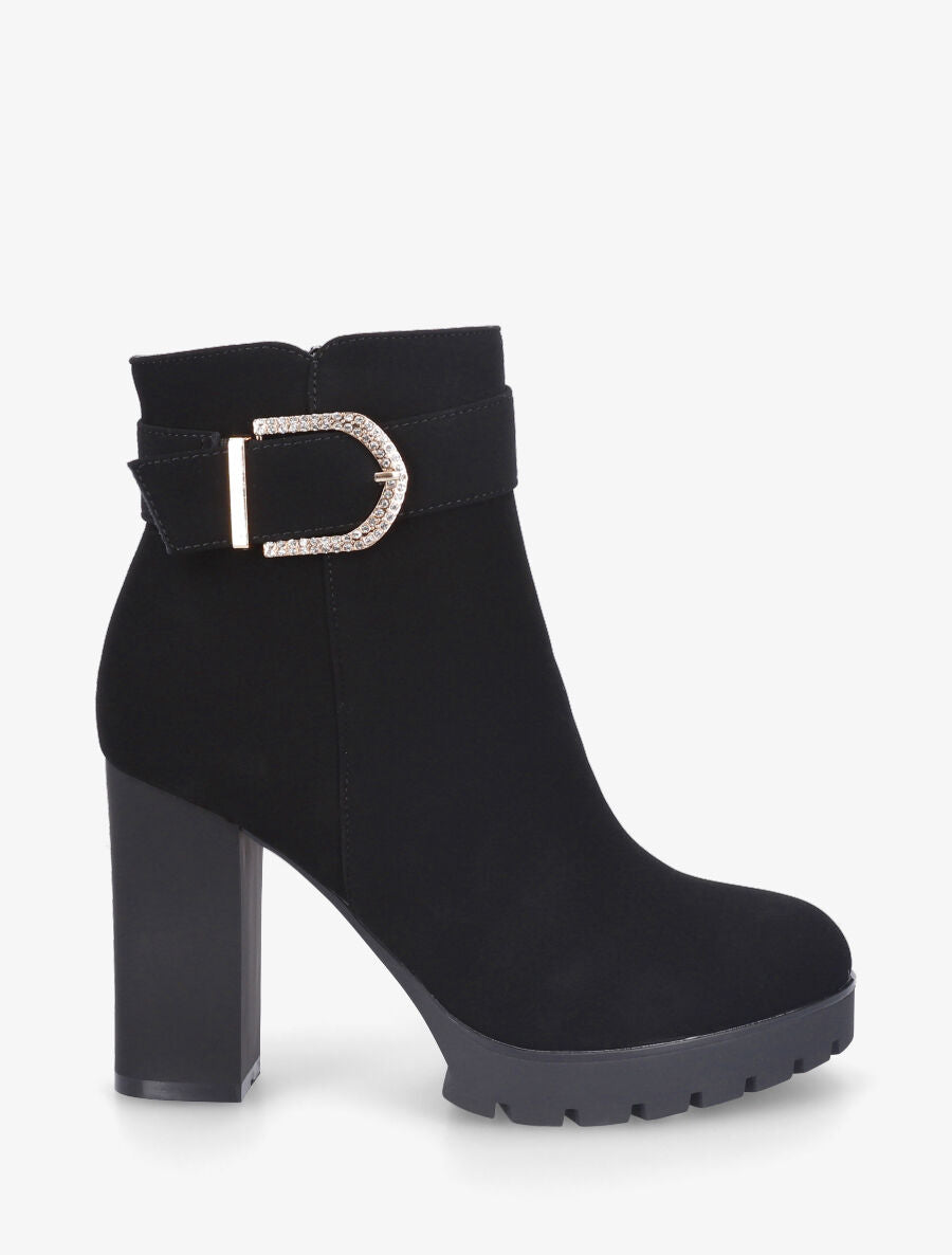 Bottines en suédine à sangle strassée - Noir - 5