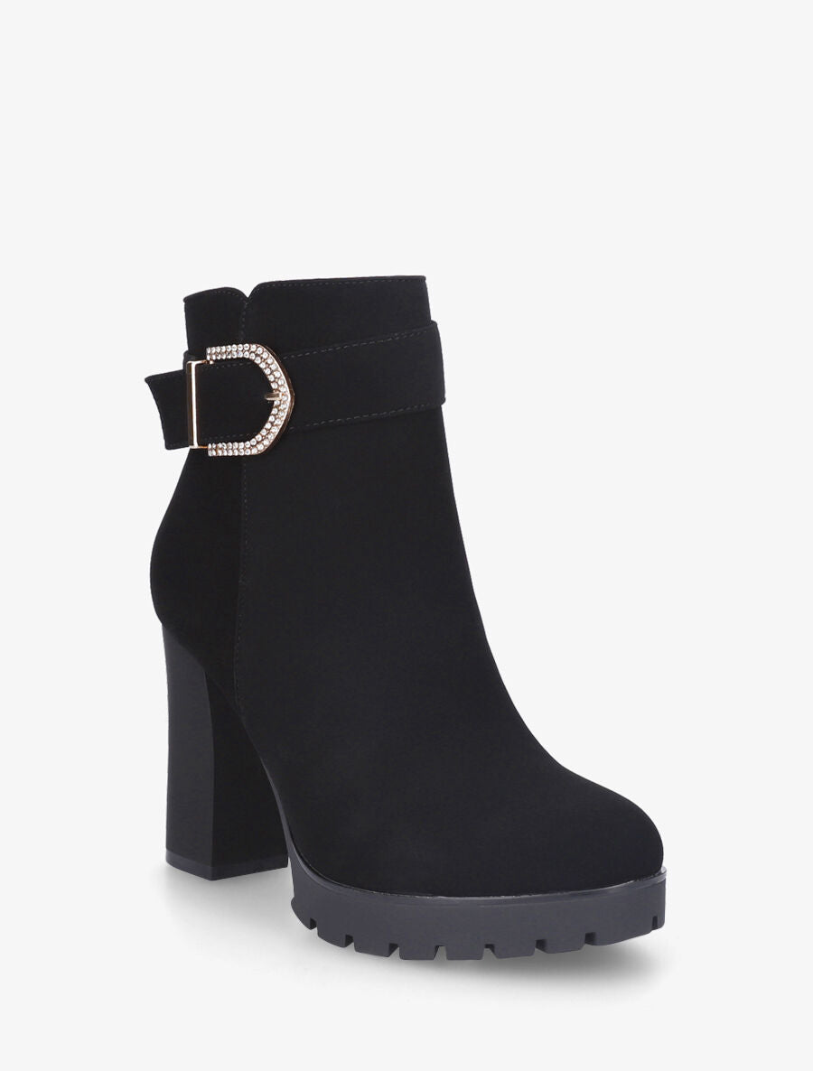 Bottines en suédine à sangle strassée - Noir - 2