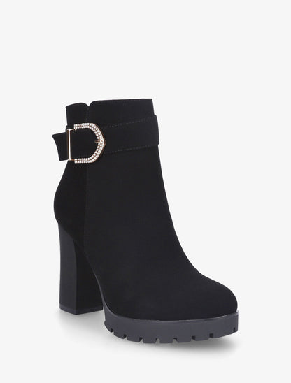 Bottines en suédine à sangle strassée - Noir - 2