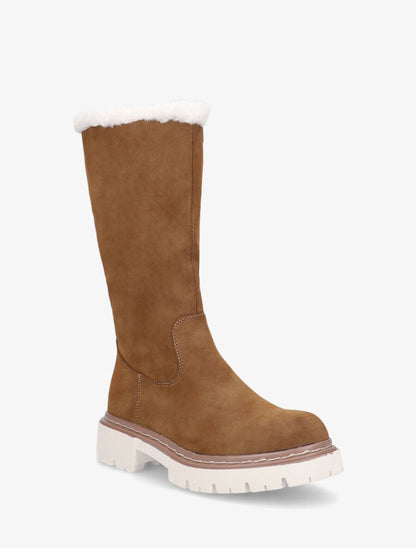 Bottes plates fourrées en suédine - Camel - 2