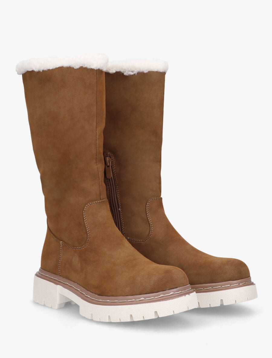 Bottes plates fourrées en suédine - Camel - 4