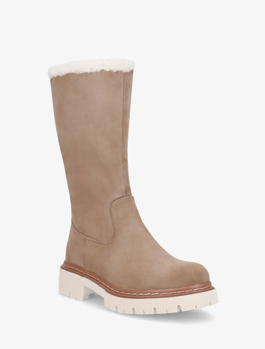 Bottes plates fourrées en suédine - Taupe - 2