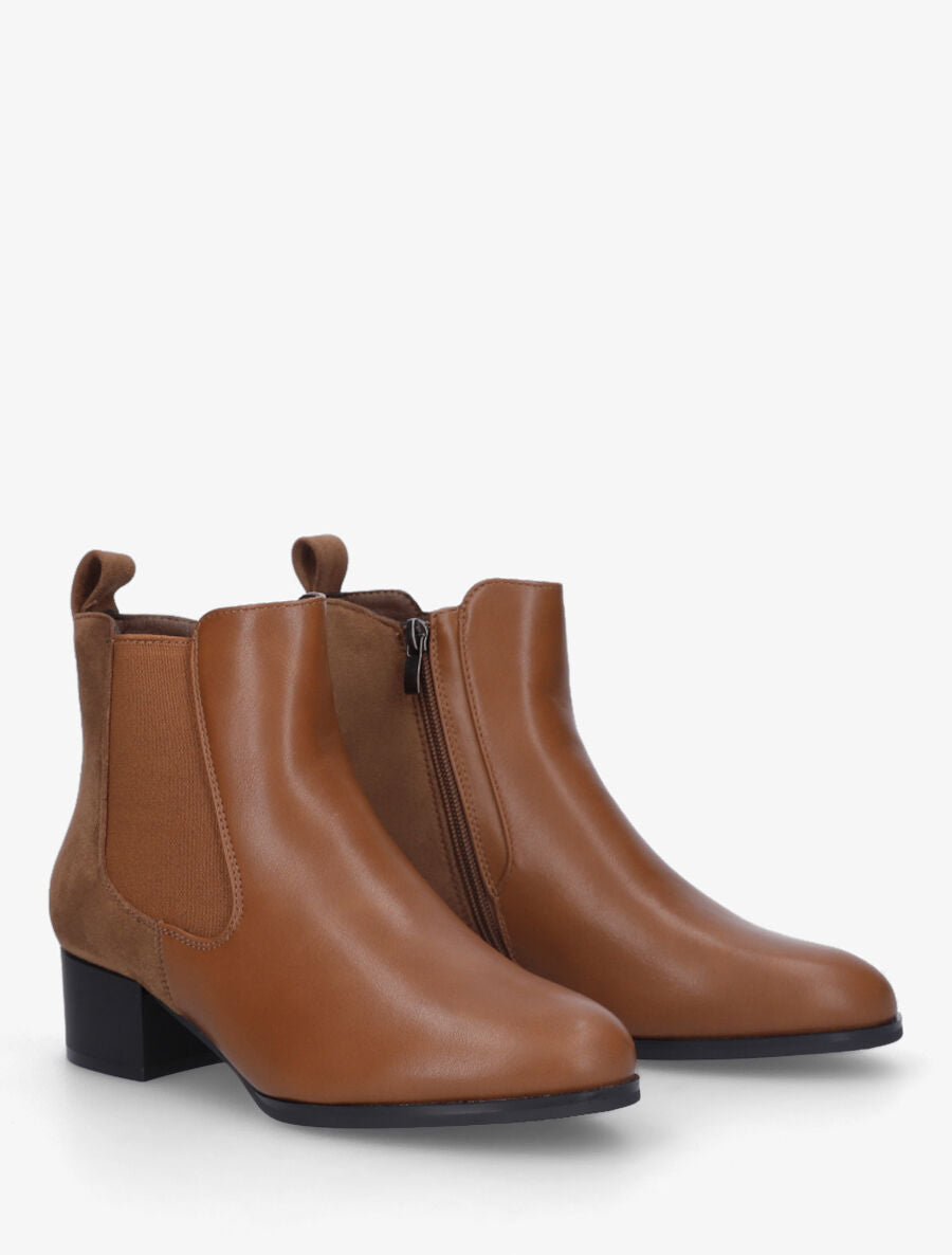 Bottines en simili et suédine - Camel - 4