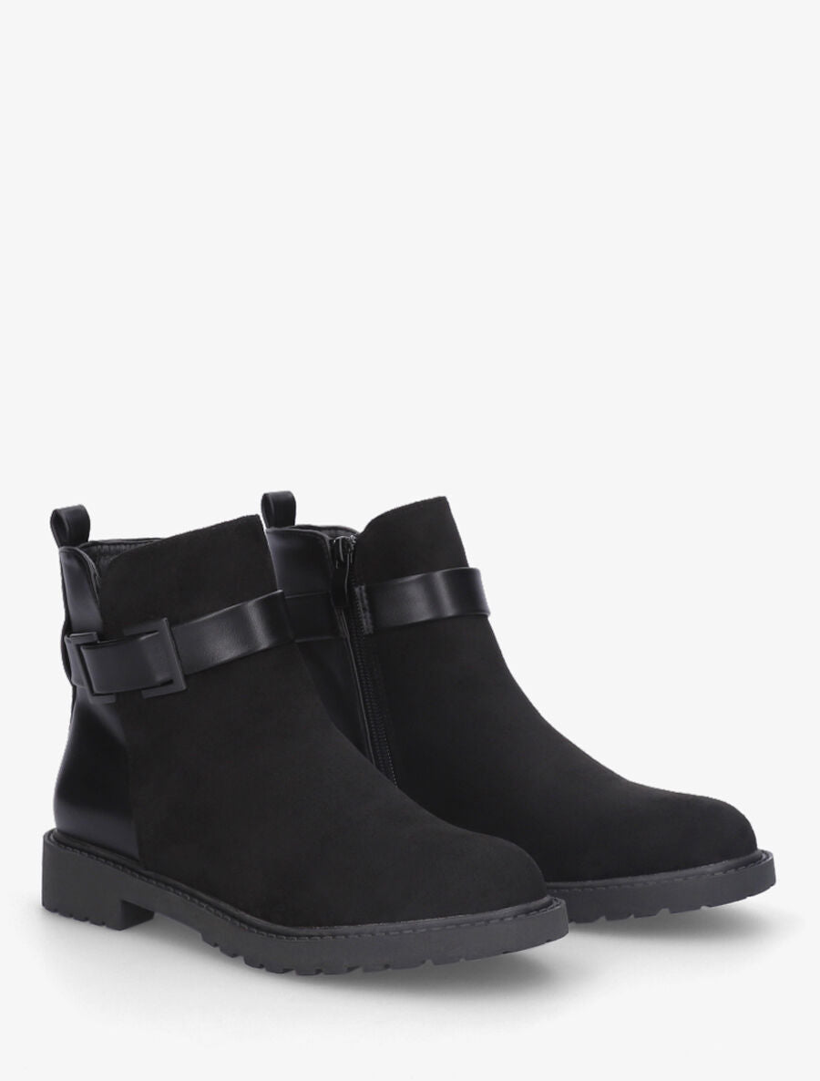 Bottines plates bimatière à semelle crantée - Noir - 4