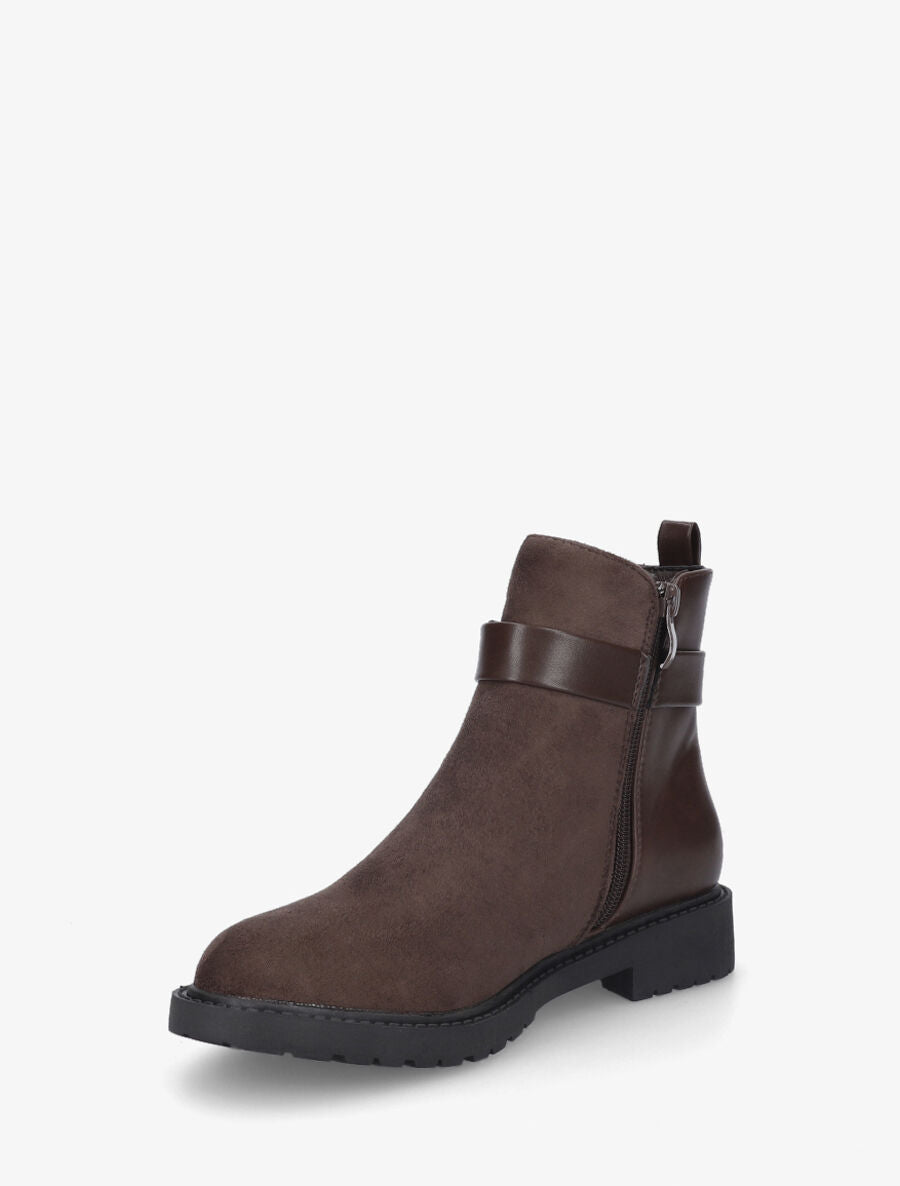 Bottines plates bimatière à semelle crantée - Marron - 3