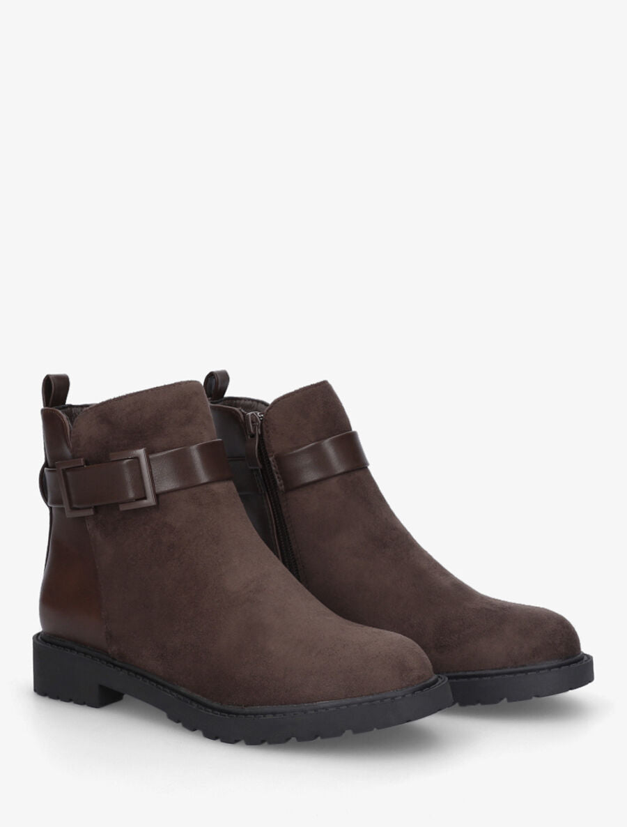 Bottines plates bimatière à semelle crantée - Marron - 4