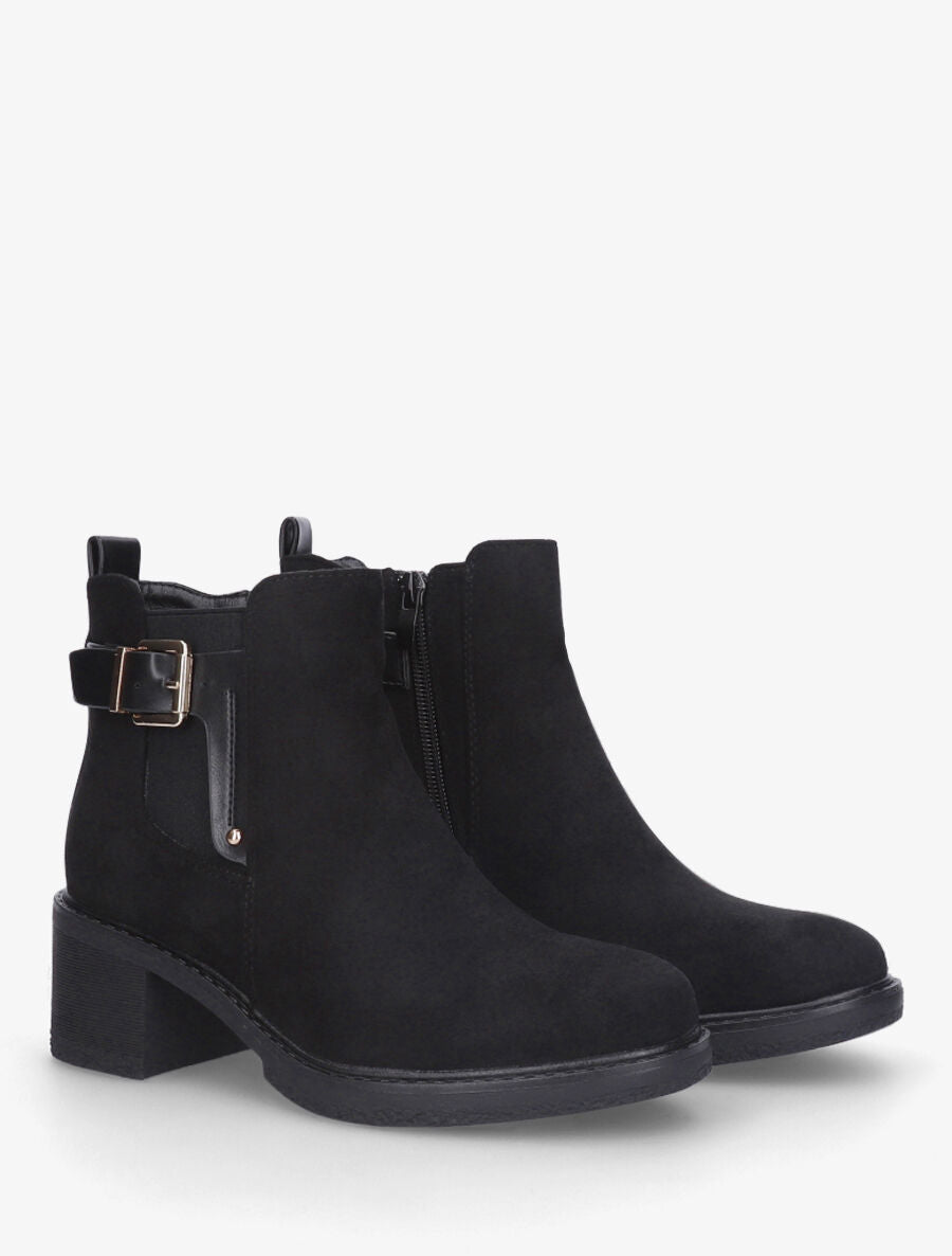 Bottines en suédine à talon - Noir - 4