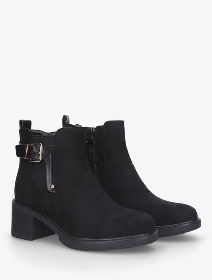 Bottines en suédine à talon - Noir - 4