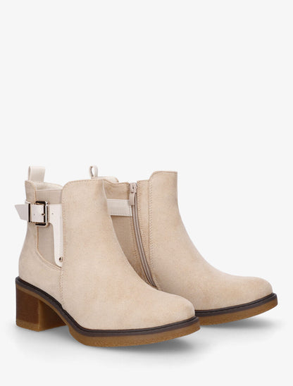 Bottines en suédine à talon - Beige - 4