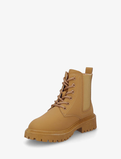 Bottines élastiquées et lacets en simili - Camel - 3