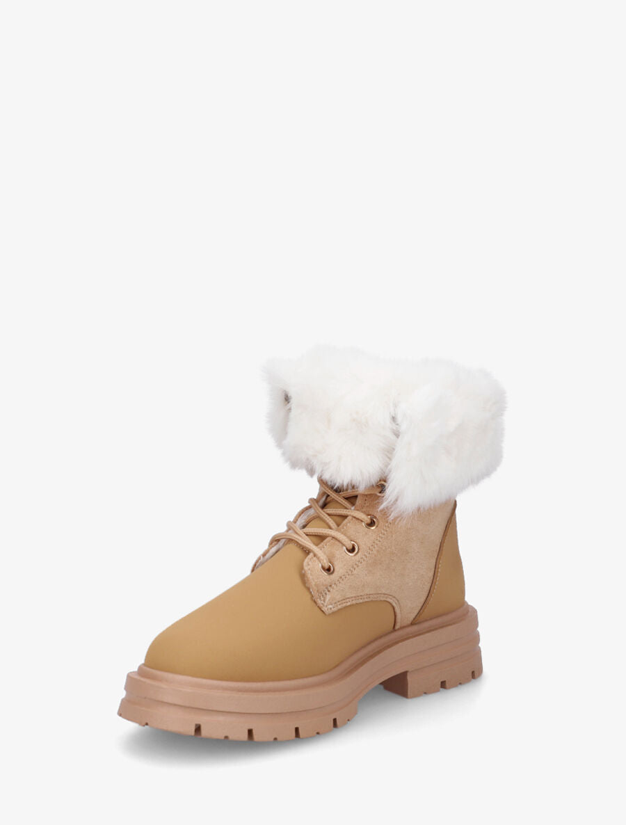 Bottines à lacets fourrées - Camel - 3