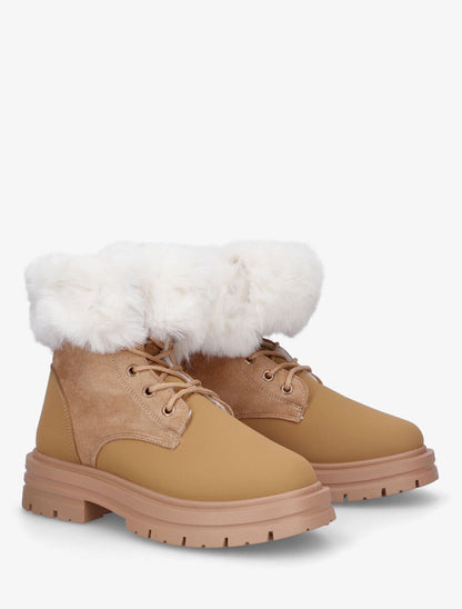 Bottines à lacets fourrées - Camel - 4