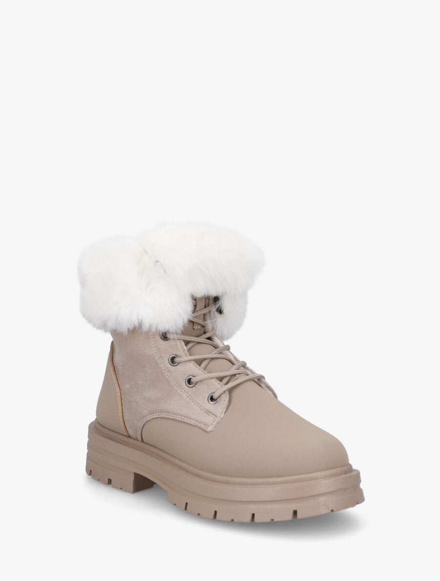 Bottines à lacets fourrées - Taupe - 2