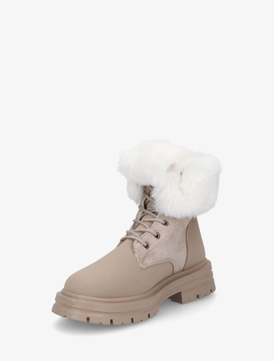 Bottines à lacets fourrées - Taupe - 3