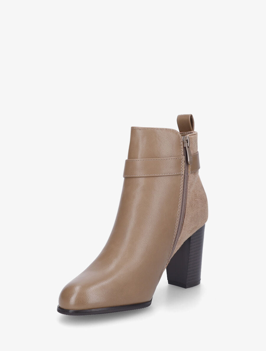 Bottines bimatière à talon - Taupe - 3