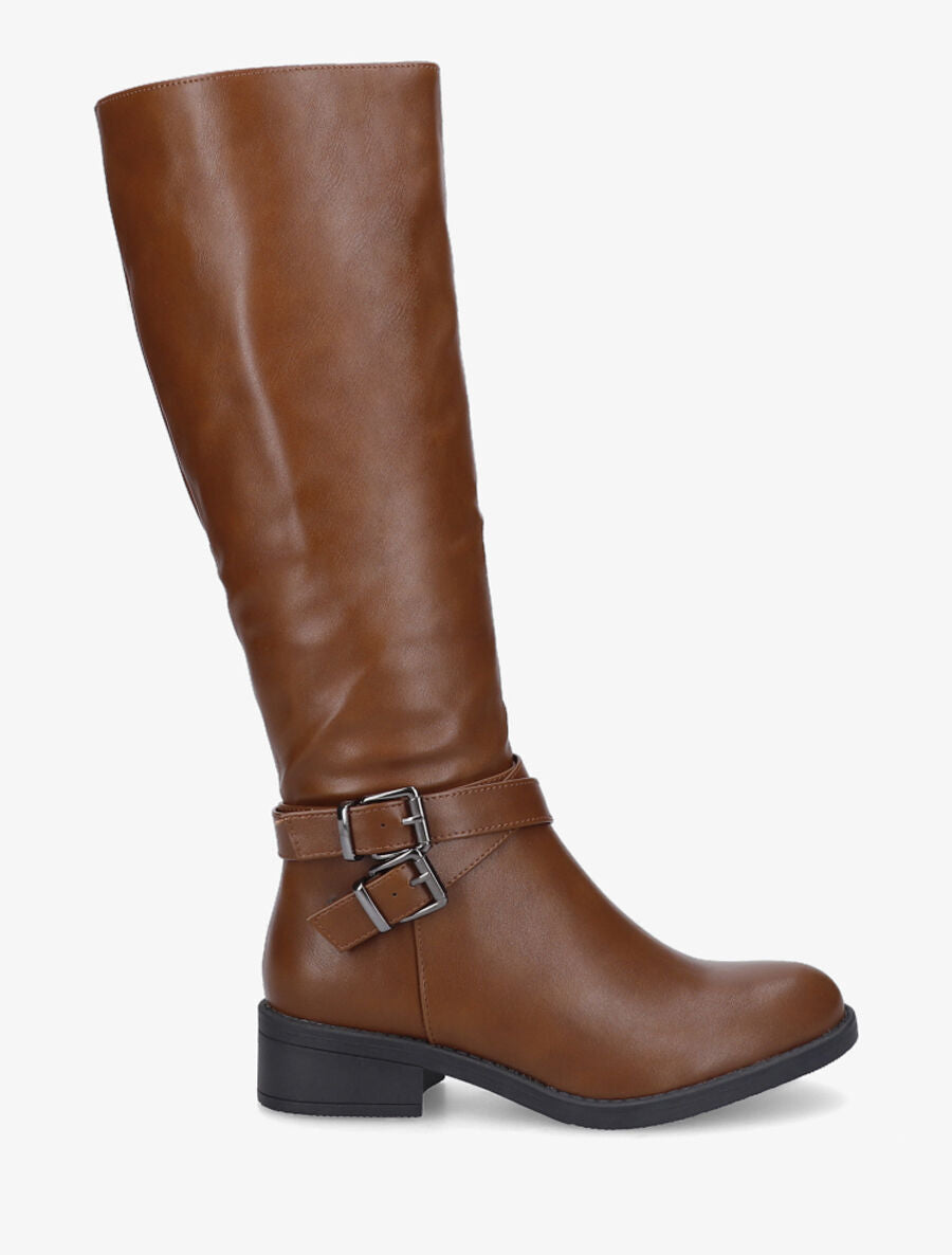 Bottes cavalières plates en simili - Camel - 1