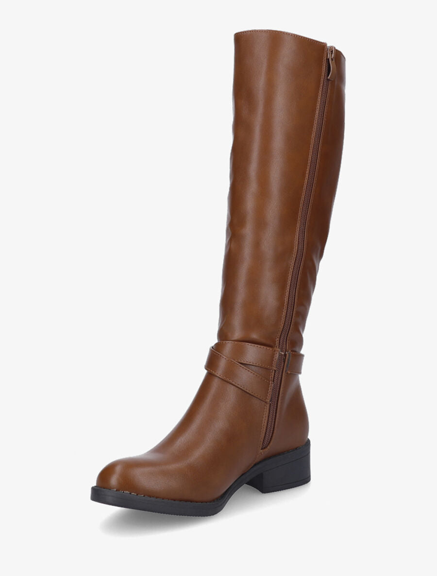 Bottes cavalières plates en simili - Camel - 3