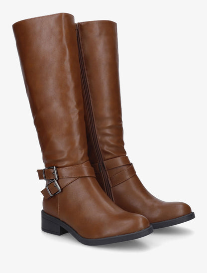 Bottes cavalières plates en simili - Camel - 4