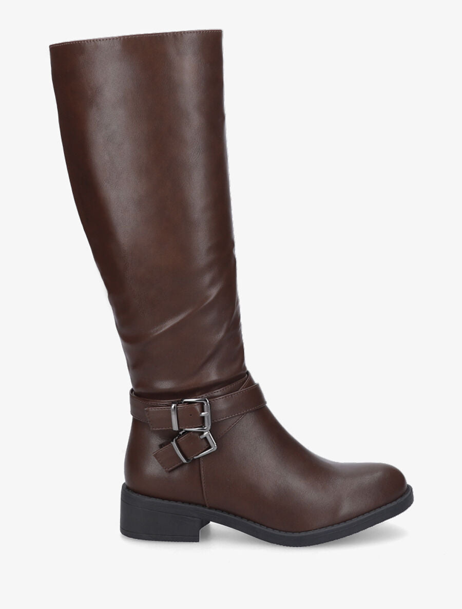 Bottes cavalières plates en simili - Marron - 1