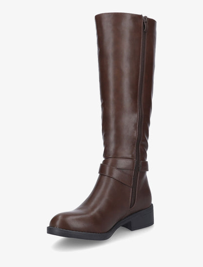 Bottes cavalières plates en simili - Marron - 3