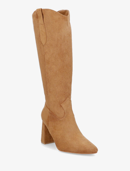 Bottes en suédine à talon et bout pointu - Camel - 2