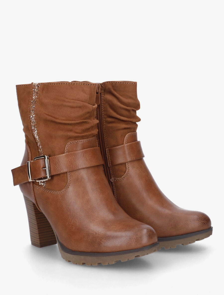 Bottines bi-matière à détail paillettes - Camel - 4
