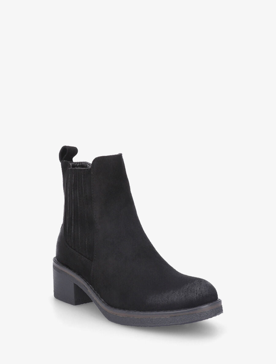 Bottines élastiquées unies en suédine - Noir - 2