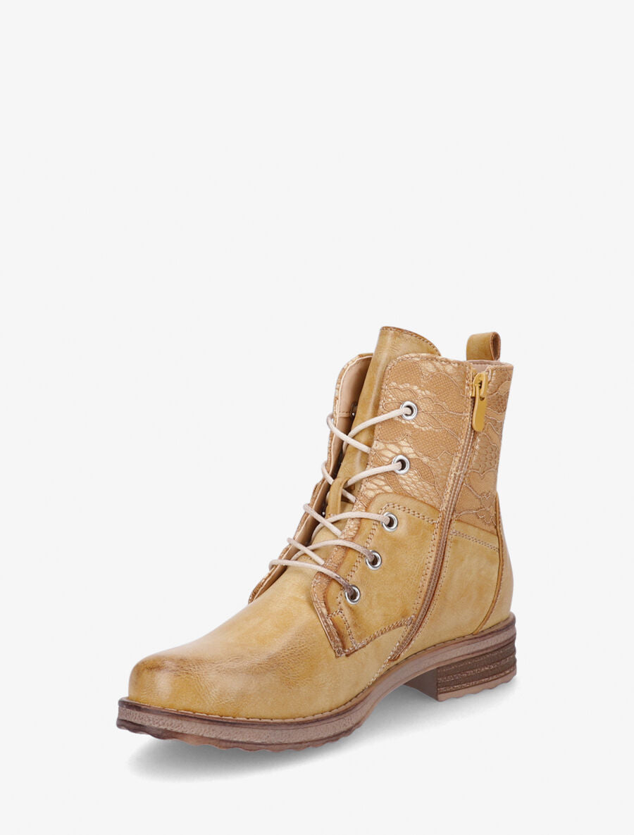 Bottines à lacets et dentelle - Jaune - 3