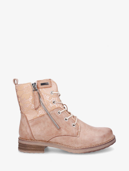 Bottines à lacets et dentelle - Camel - 1