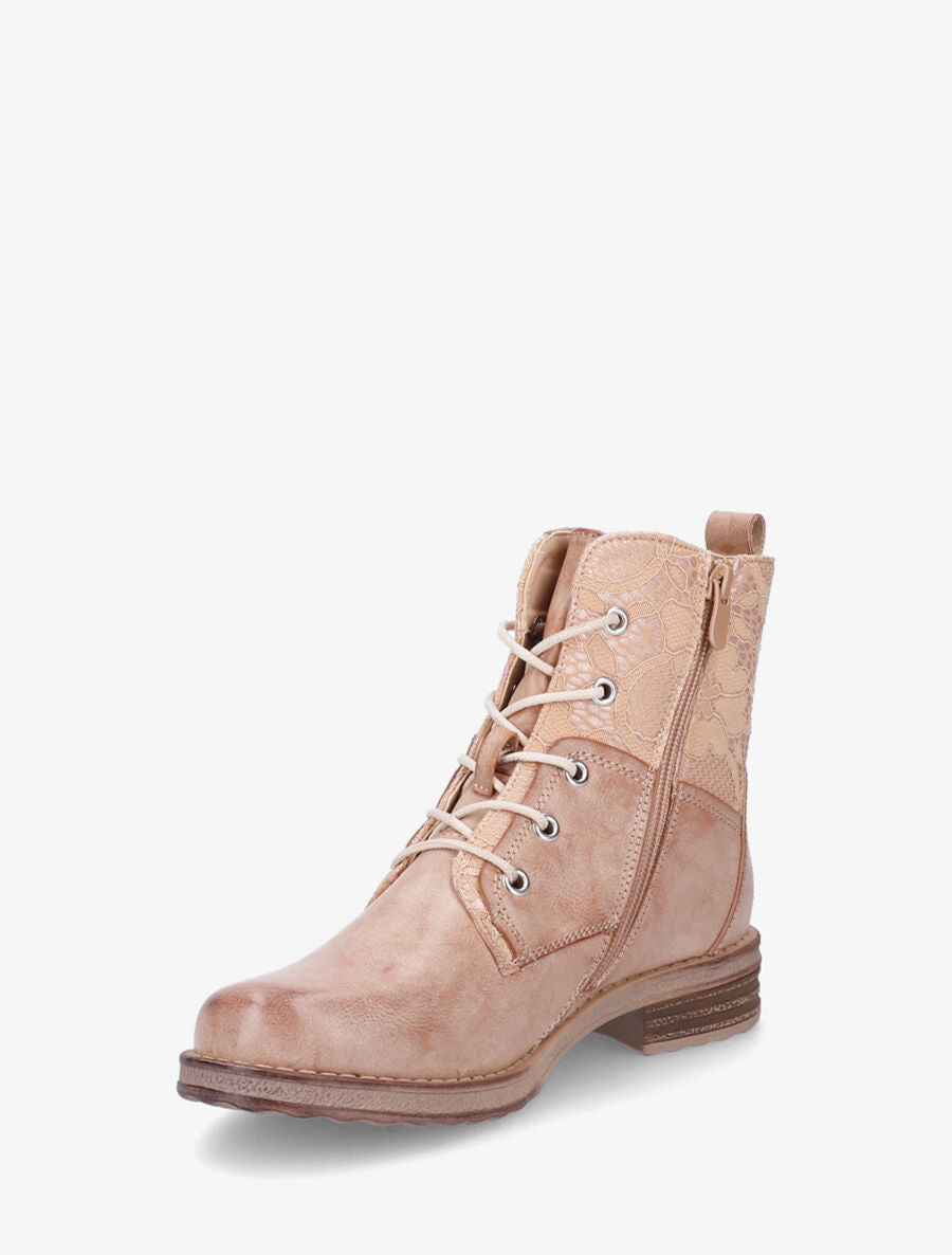 Bottines à lacets et dentelle - Camel - 3