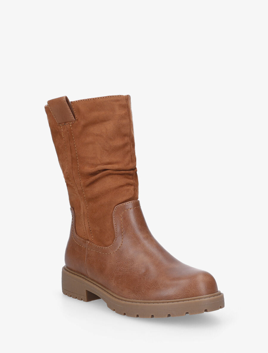 Bottines unies bi-matière - Camel - 2