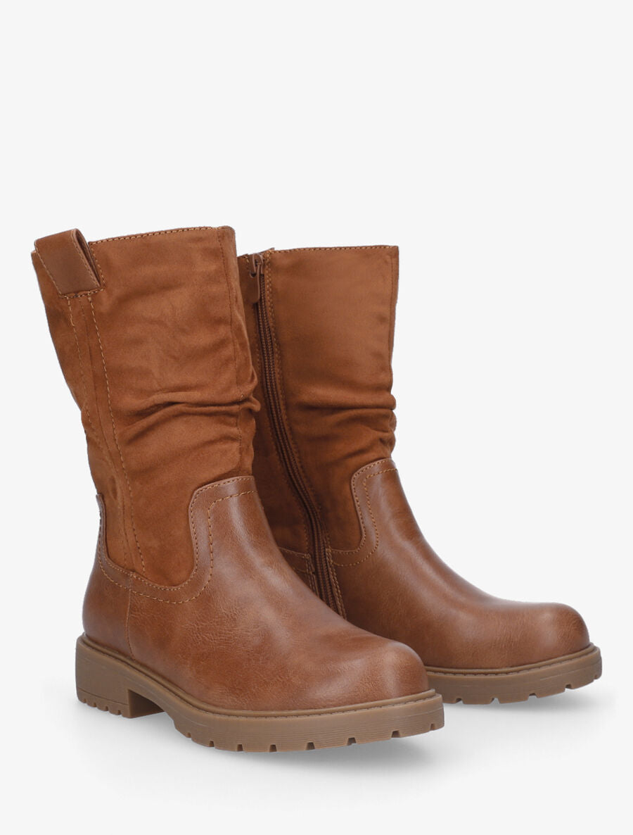Bottines unies bi-matière - Camel - 4