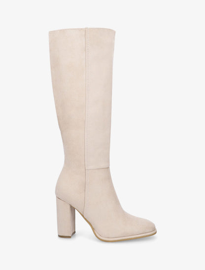 Bottes en suédine à talon haut - Beige - 1