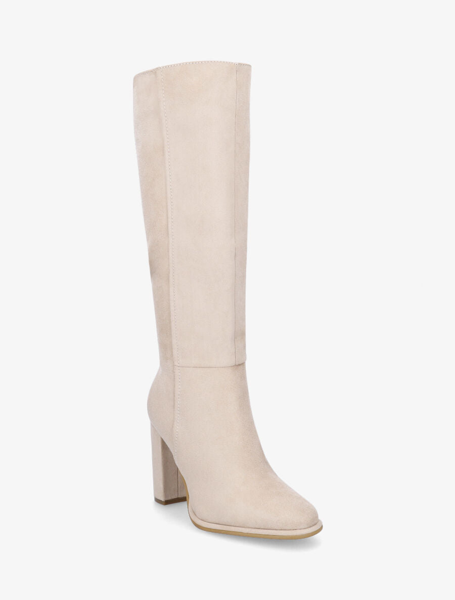 Bottes en suédine à talon haut - Beige - 2