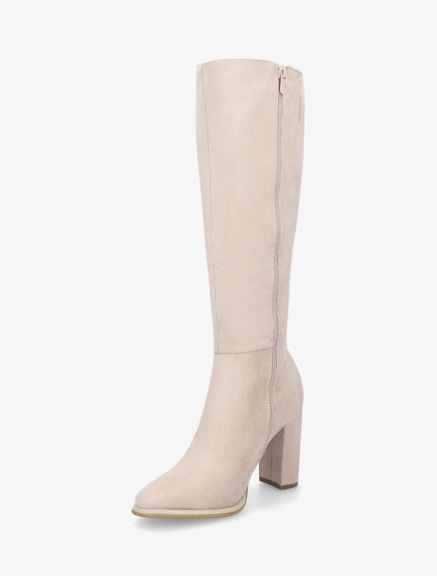Bottes en suédine à talon haut - Beige - 3