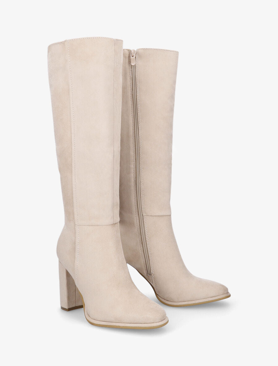 Bottes en suédine à talon haut - Beige - 4