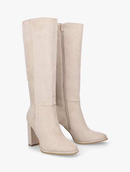 Bottes en suédine à talon haut - Beige - 4